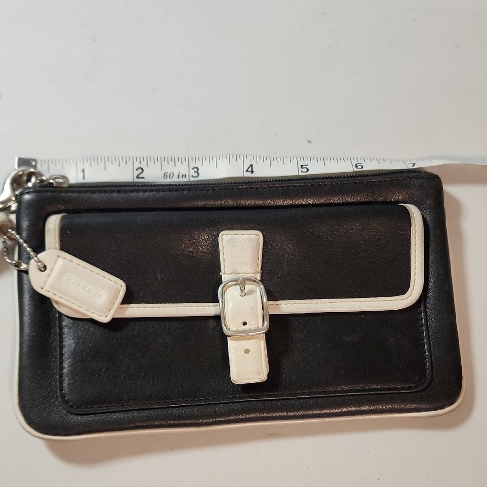 Coach Black and White Leather Wristlet